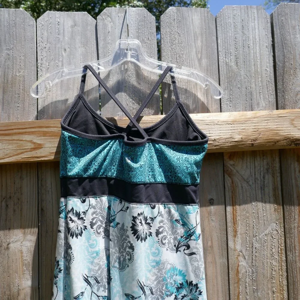 Soybu Women's Athletic Tank Dress Crossed Rear Spaghetti Strap Blue Floral Small - Picture 4 of 7